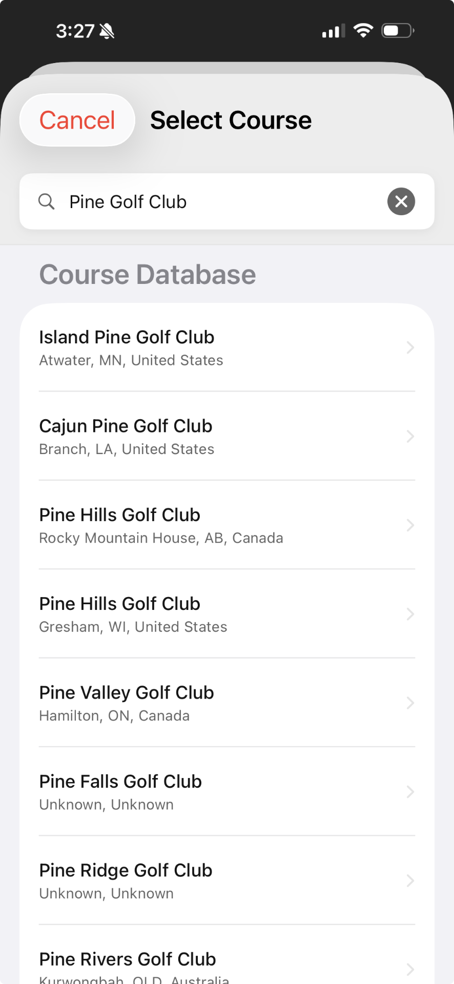 Coach by ATX iPhone app — Course database screen
